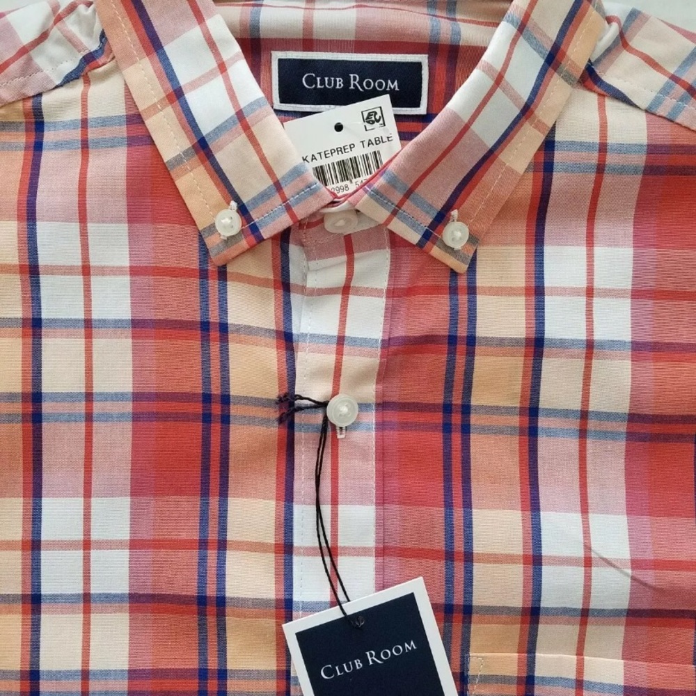 Club Room Mens Red Plaid Long Sleeve Moisure Wick